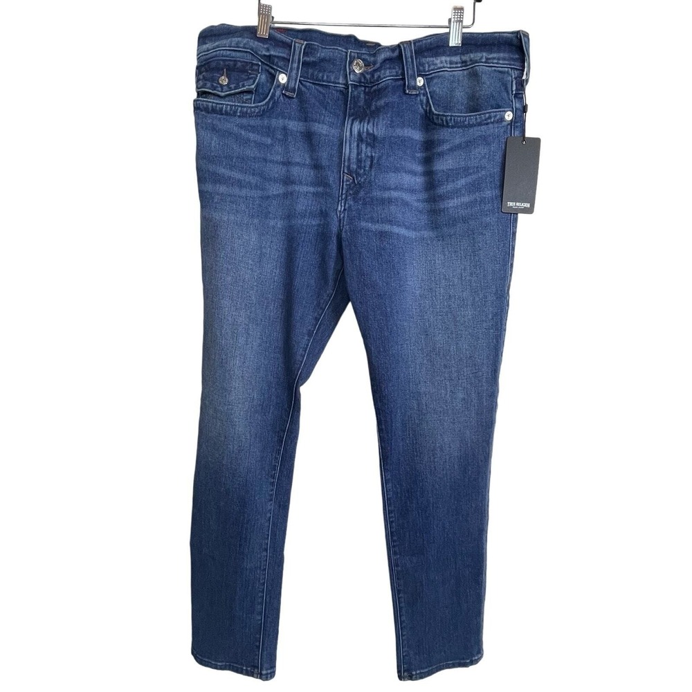True Religion Rocco Relaxed Skinny Jeans Mens 38x32 Blue Flap Pocket Denim